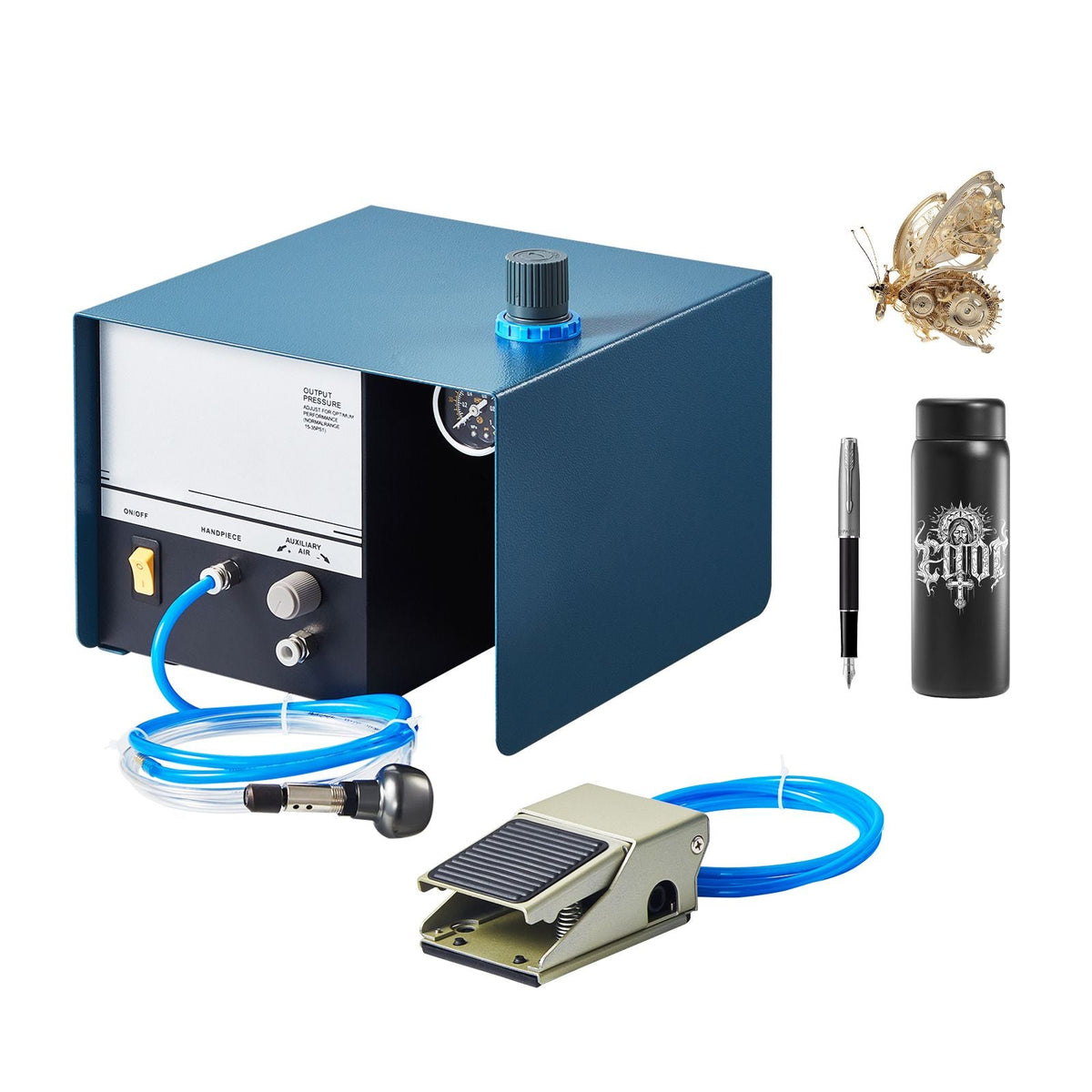 Pneumatic Jewelry Engraver, 2800 RPM, 60W Single Head Pneumatic Hand Engraving Machine, DIY Impact Engraver with Foot Pedal 0-60 PSI Adjustable, Micro Engraver for Jewelry and Metal Crafting