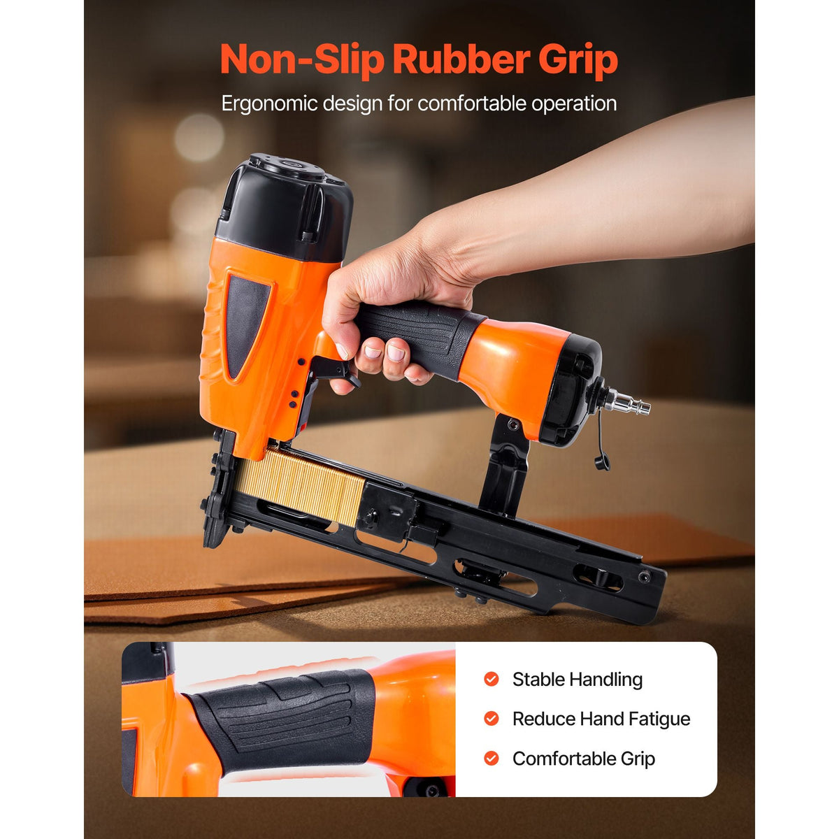 Pneumatic Staple Gun, 16 Gauge 7/16-inch Medium Crown Pneumatic Stapler 1" to 2" Length, 70-120PSI Heavy Duty Air-Powered Staple Gun for Roof Decking, Wall Sheathing, Fencing and Subflooring