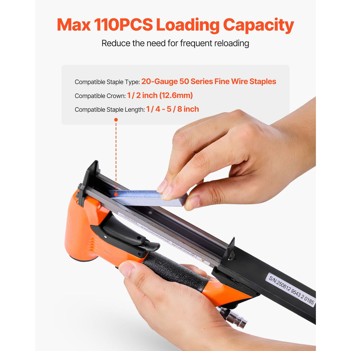 Pneumatic Staple Gun, 20 Gauge Air Upholstery Stapler for 50 Series Fine Wire Staples 1/2" Crown 1/4"-5/8" Length, Max 110PCS Loading Air Staple Gun for Upholstering, Woodworking, DIY Projects