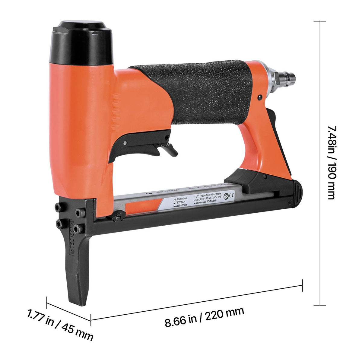 Pneumatic Staple Gun, 20 Gauge Long-Nose Upholstery Stapler for 50 Series Fine Wire Staples 1/2-inch Crown 1/4"-5/8" Length, Max 110PCS Loading Air Staple Gun for Upholstering, Woodworking, DIY