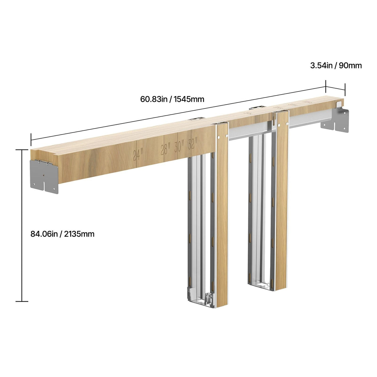 Pocket Door Frame Kit, for 24-30 in Wide 80 in High Door, Pocket Door Kit with Two-Way Soft Close Mechanism, Slide Smoothly Quietly, Easy to Install, Wood and Galvanized Steel, for Living Room