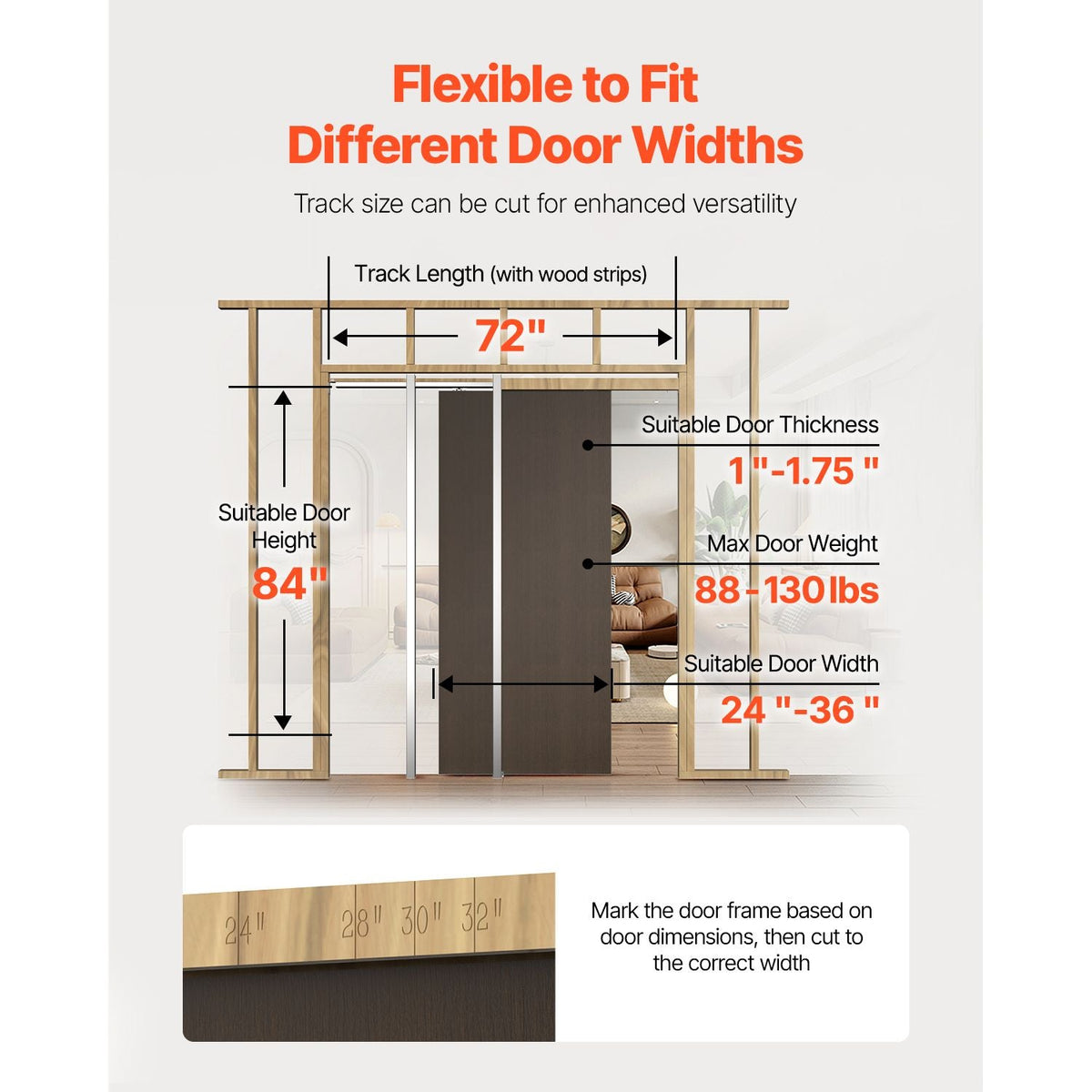 Pocket Door Frame Kit, for 24-36 in Wide 84 in High Door, Pocket Door Kit with Two-Way Soft Close Mechanism, Slide Smoothly Quietly, Easy to Install, Premium Galvanized Steel, for Living Room