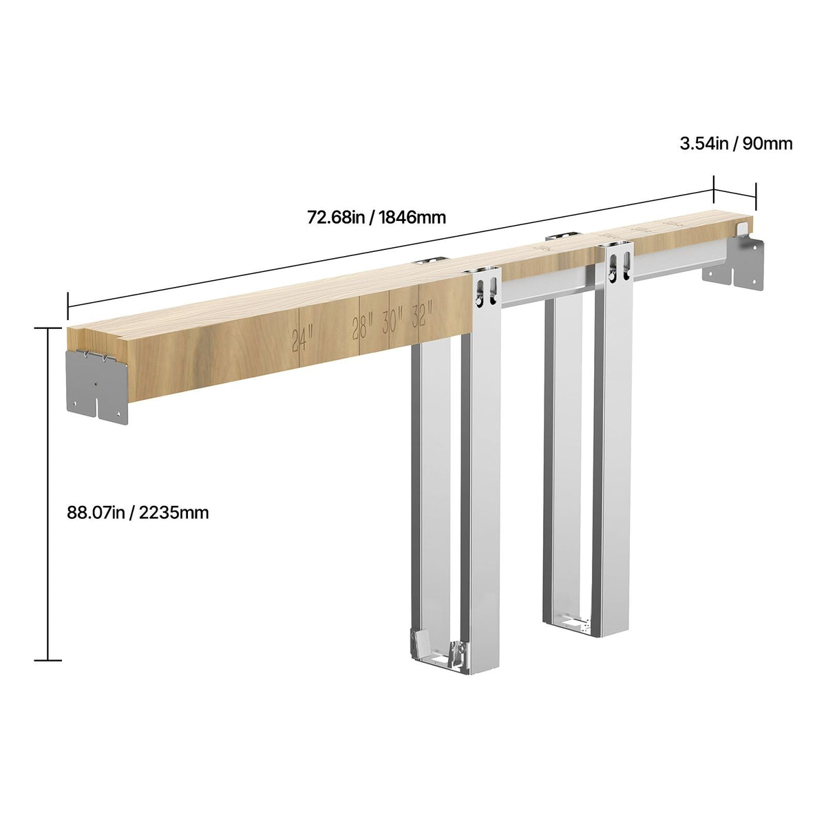 Pocket Door Frame Kit, for 24-36 in Wide 84 in High Door, Pocket Door Kit with Two-Way Soft Close Mechanism, Slide Smoothly Quietly, Easy to Install, Premium Galvanized Steel, for Living Room