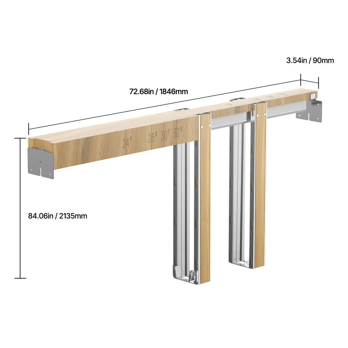 Pocket Door Frame Kit, for 48-72 in Wide 80 in High Door, Pocket Door Kit with Two-Way Soft Close Mechanism, Slide Smoothly Quietly, Easy to Install, Wood and Galvanized Steel, for Living Room
