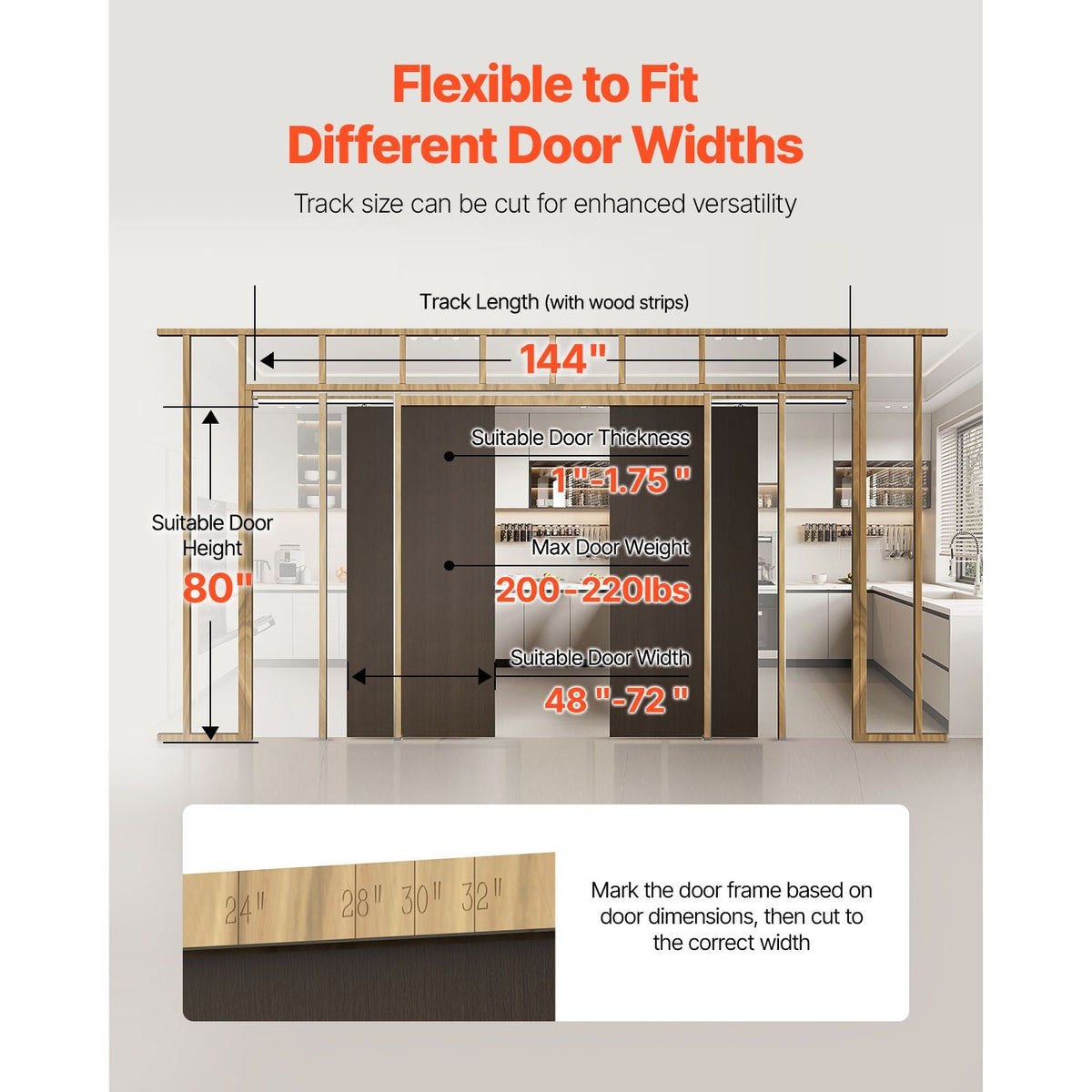 Pocket Door Frame Kit, for 48-72 in Wide 80 in High Door, Pocket Door Kit with Two-Way Soft Close Mechanism, Slide Smoothly Quietly, Easy to Install, Wood and Galvanized Steel, for Living Room