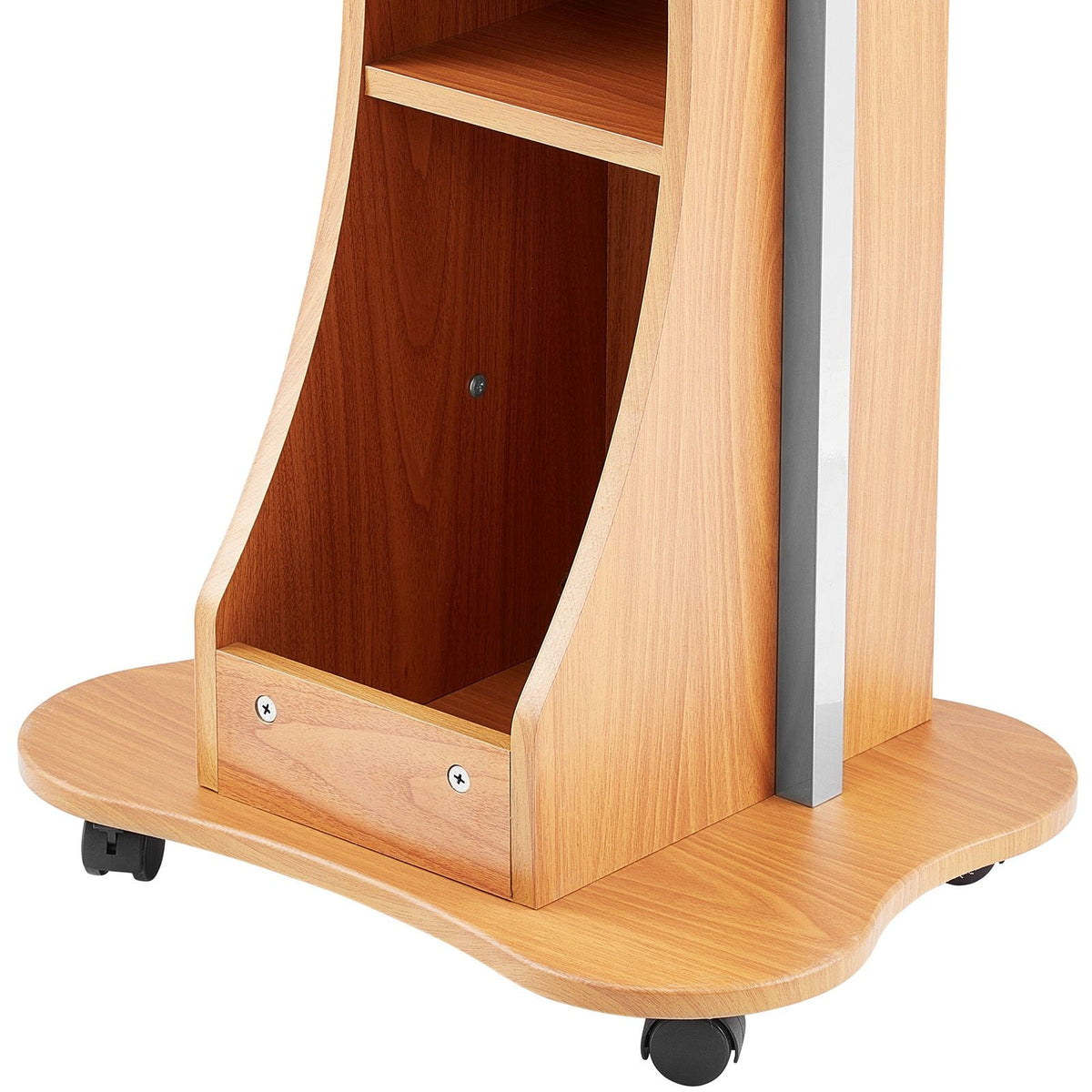 Podium Stand, 43-Inch Wooden Lectern, Portable Laptop Desk with Lockable Wheels, Wide Reading Surface and Open Storage Area, Adjustable Height and Angle, for Speeches, Lectures, or Presentations