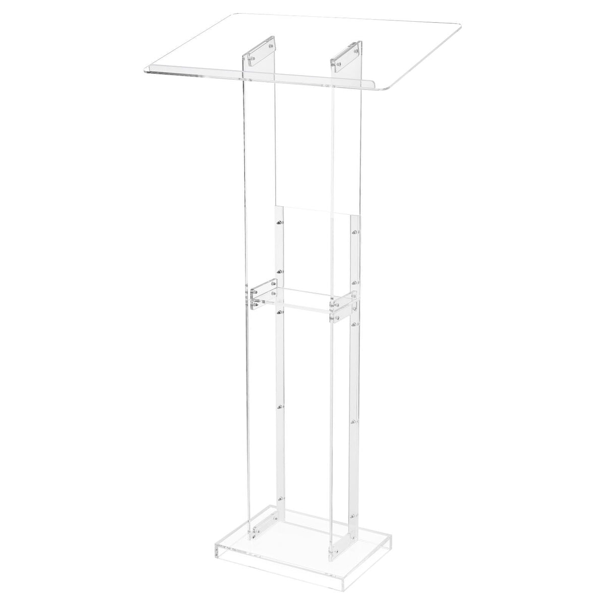 Podium Stand, 50-Inch Acrylic Lectern, Portable Laptop Desk with Wide Reading Surface and Storage Shelf, Book Stopper, Floor-Standing, for Classroom, Wedding, Conference, Lecture and Concert
