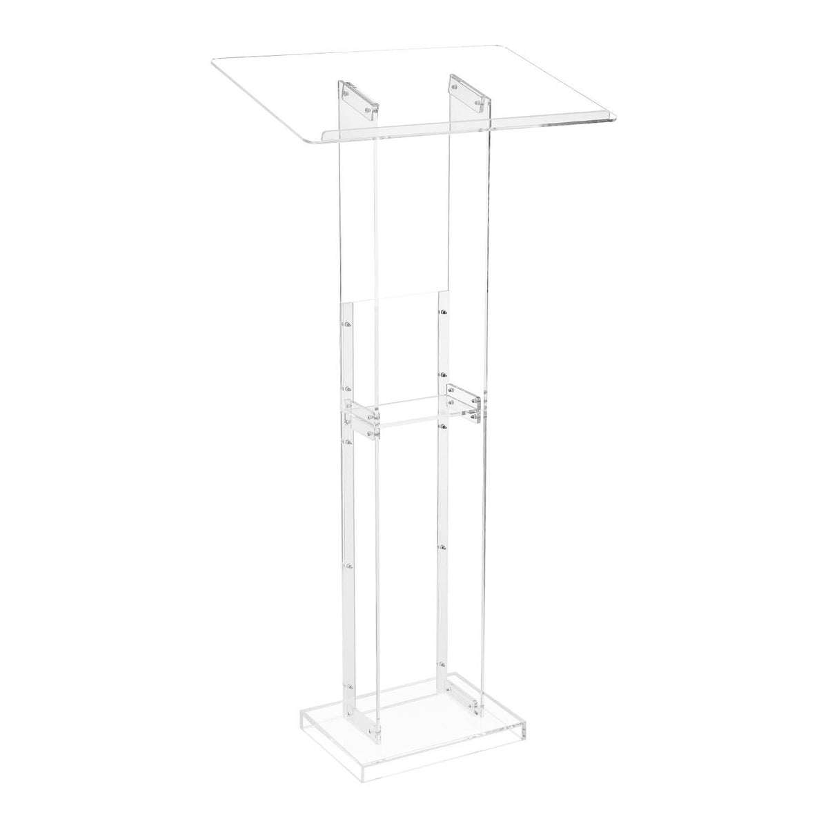Podium Stand, 50-Inch Acrylic Lectern, Portable Laptop Desk with Wide Reading Surface and Storage Shelf, Book Stopper, Floor-Standing, for Classroom, Wedding, Conference, Lecture and Concert