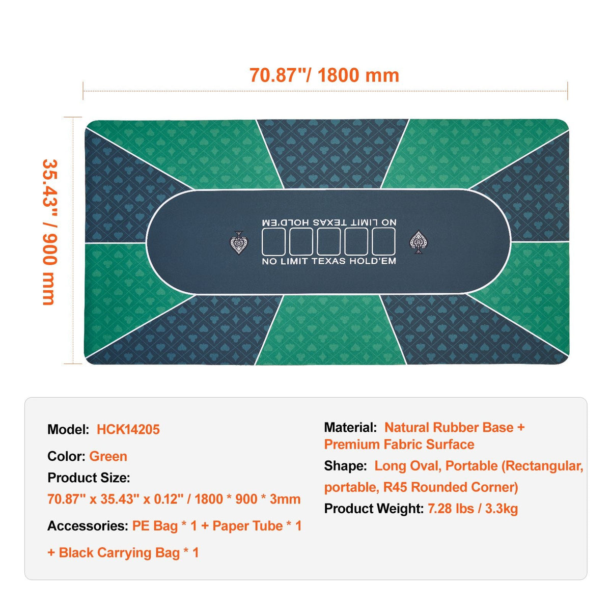 Poker Table Top, 70 x 35 Inch Poker Mat for Table, 6-8 Players Foldable Poker Table Top with Carrying Bag, Folding Poker Table Topper for Poker Games, Poker Room, Rectangle, Green