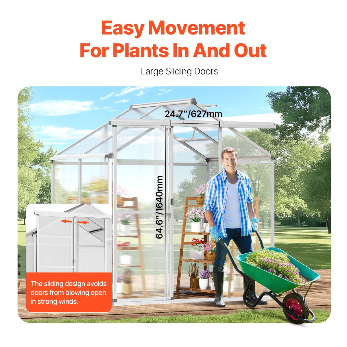 Polycarbonate Greenhouse, 6 x 4 Ft, Outdoor Greenhouse with Adjustable Vent Windows, Pavilion Styled Greenhouse with Sliding Door, Aluminum Large Walk-in Greenhouse Kit for Garden Backyard
