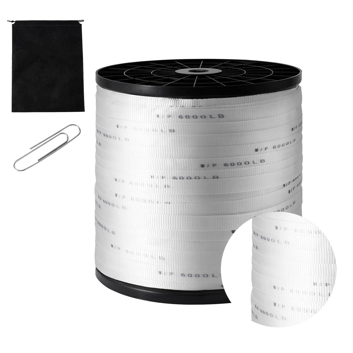 Polyester Pull Tape, 1" x 2103' Mule Tape Flat Rope, 6000 lbf Tensile Capacity, Printed Webbing Cable Pulling Tape for Packaging, Gardening, Commercial Electrical, Conduit Work, White