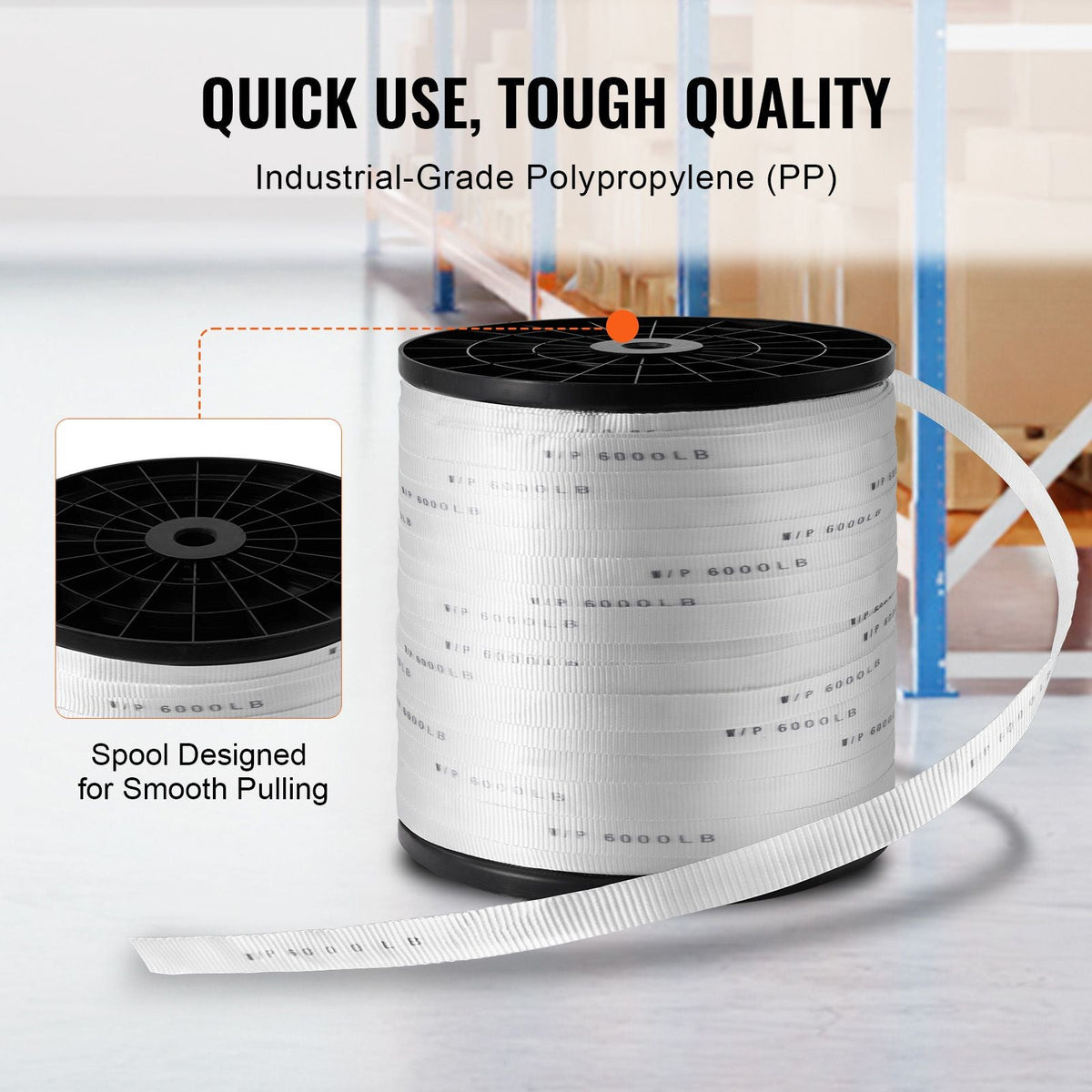 Polyester Pull Tape, 1" x 2103' Mule Tape Flat Rope, 6000 lbf Tensile Capacity, Printed Webbing Cable Pulling Tape for Packaging, Gardening, Commercial Electrical, Conduit Work, White