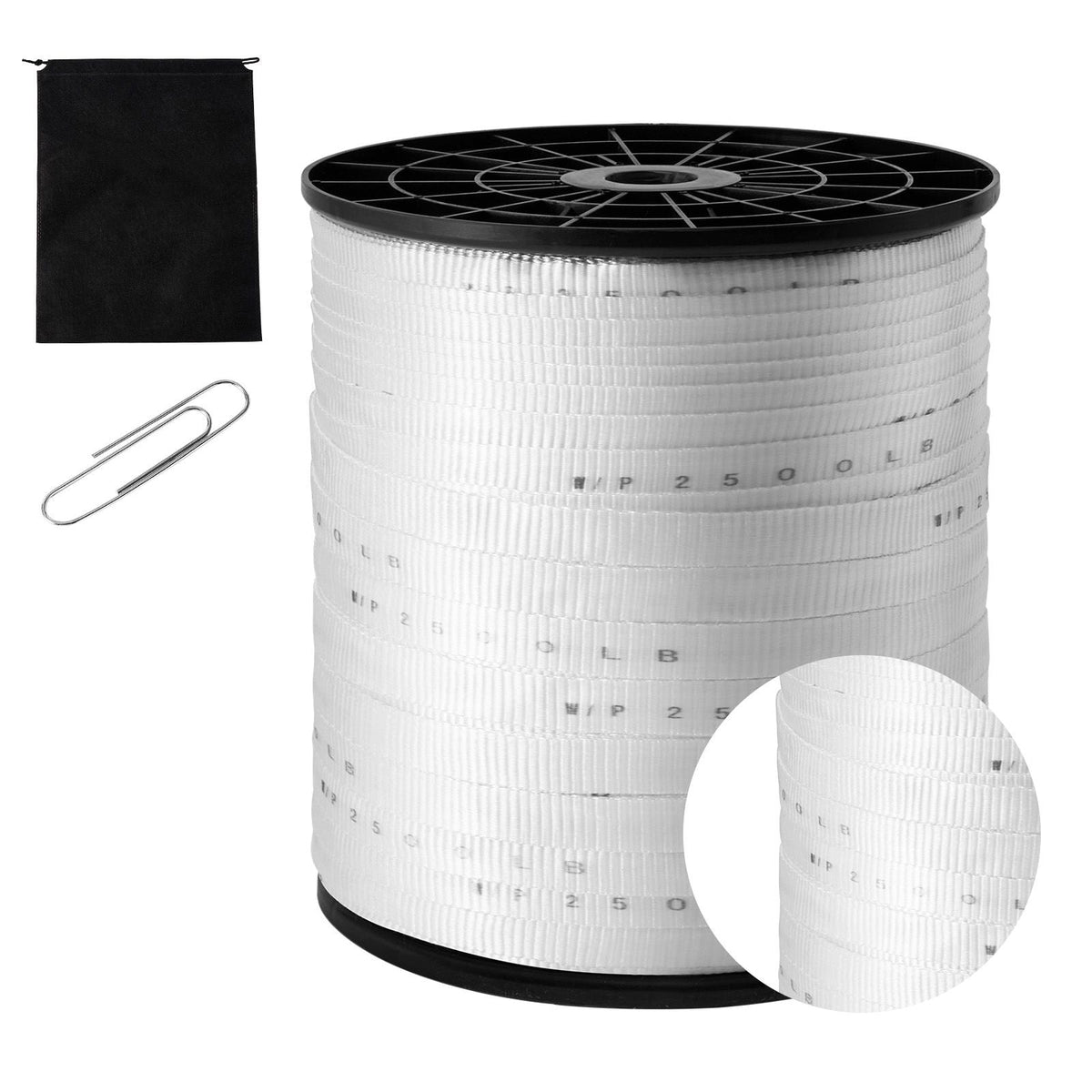 Polyester Pull Tape, 3/4" x 1053' Mule Tape Flat Rope, 2500 lbf Tensile Capacity, Printed Webbing Cable Pulling Tape for Packaging, Gardening, Commercial Electrical, Conduit Work, White