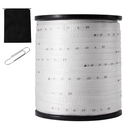 Polyester Pull Tape, 3/4" x 528' Mule Tape Flat Rope, 2500 lbf Tensile Capacity, Printed Webbing Cable Pulling Tape for Packaging, Gardening, Commercial Electrical, Conduit Work, White