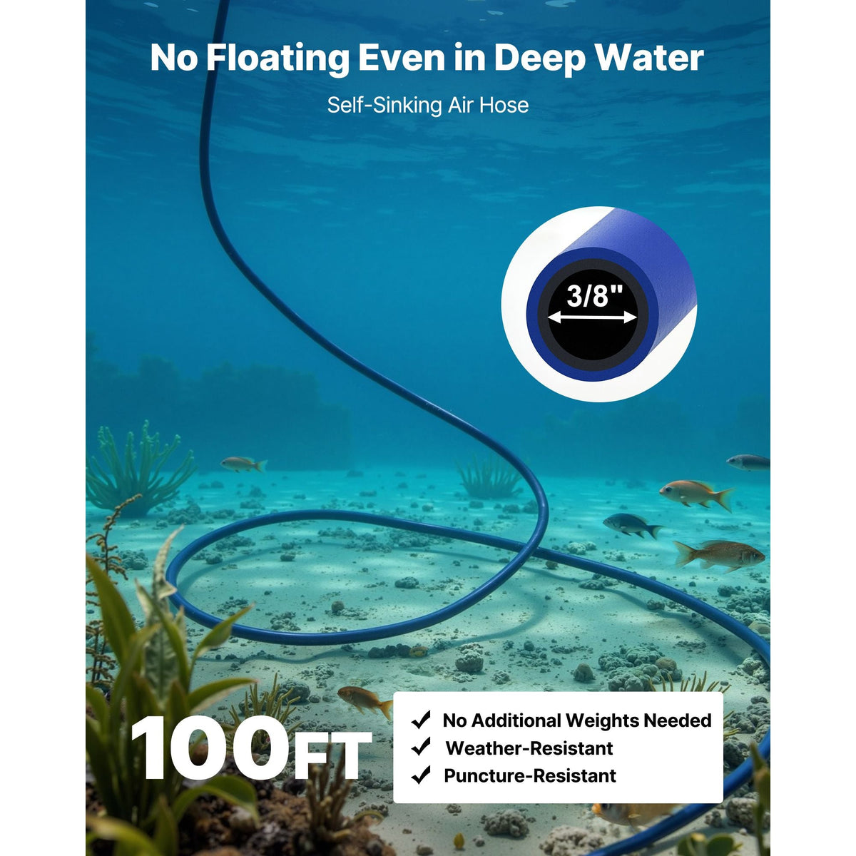 Pond Aerators, 5.2CFM Aeration System for Lakes up to 3 Acres, 3/4 HP Air Compressor, 1 Diffuser & 100' Weighted Tubing, Outdoor Pond Aeration Pump for Deep Water Oxygen Circulation