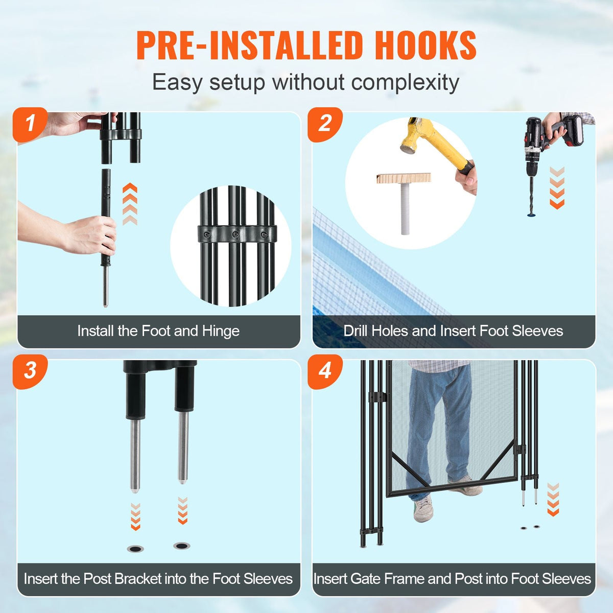 Pool Fence Gate, 4 x 2.5 Ft, Easy DIY Installation Inground Pool Gate, Pool Fence Gate Kit with Stainless Steel Latch, Removable Child & Pet Security Pool Fencing