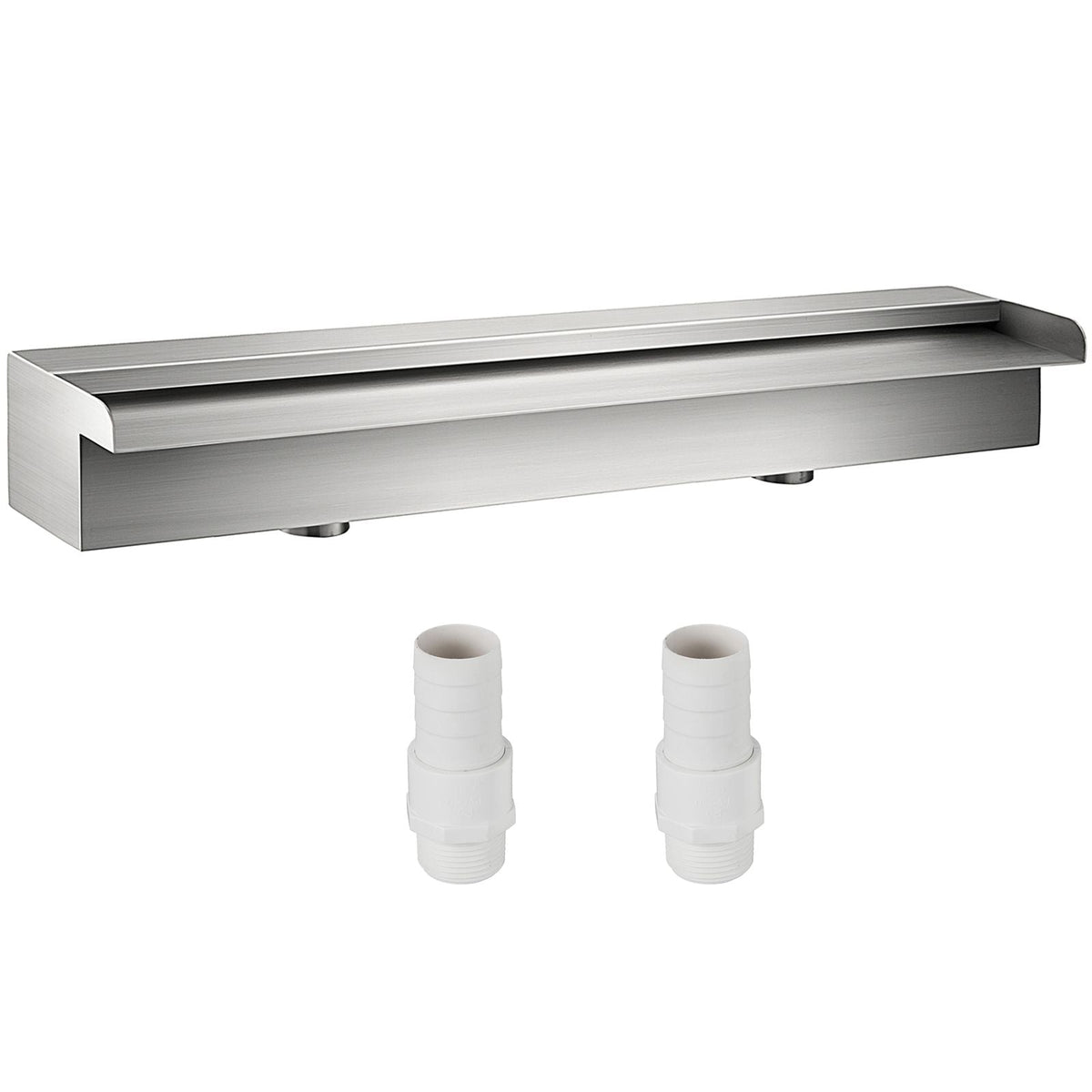Pool Fountain Stainless Steel Pool Waterfall 23.6\" x 4.5\" x 3.1\"(W x D x H) Waterfall Spillway with Pipe Connector Rectangular Garden Outdoor, Silver