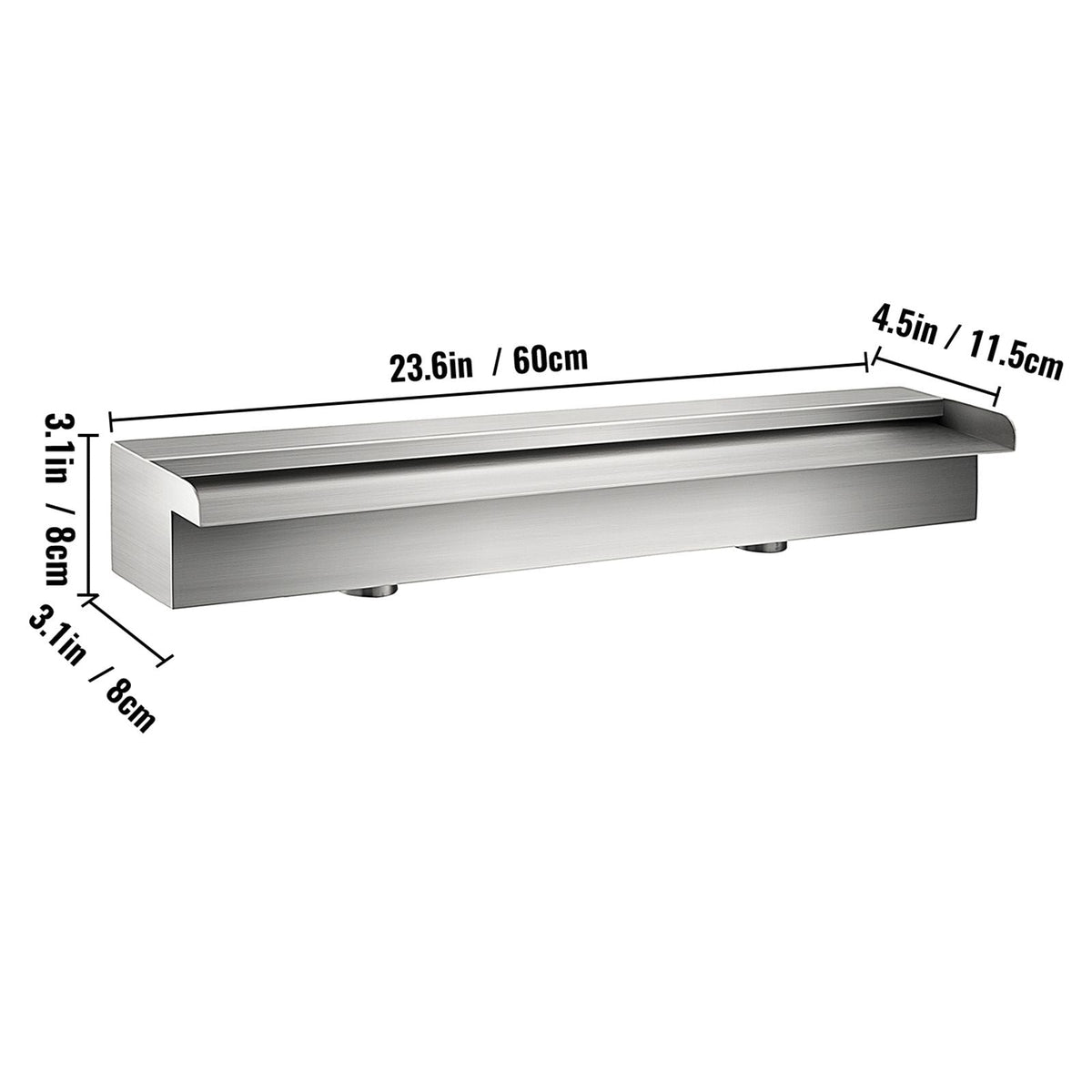 Pool Fountain Stainless Steel Pool Waterfall 23.6\" x 4.5\" x 3.1\"(W x D x H) Waterfall Spillway with Pipe Connector Rectangular Garden Outdoor, Silver