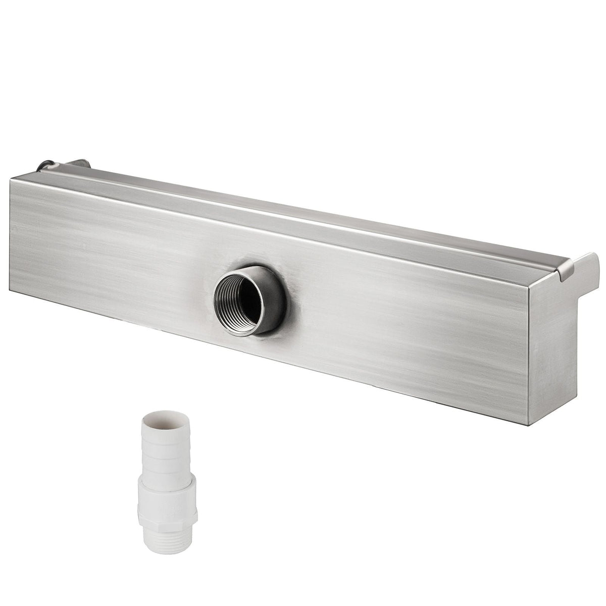 Pool Fountain Stainless Steel Pool Waterfall Spillway with Pipe Connector Rectangular Garden Outdoor (11.8\")