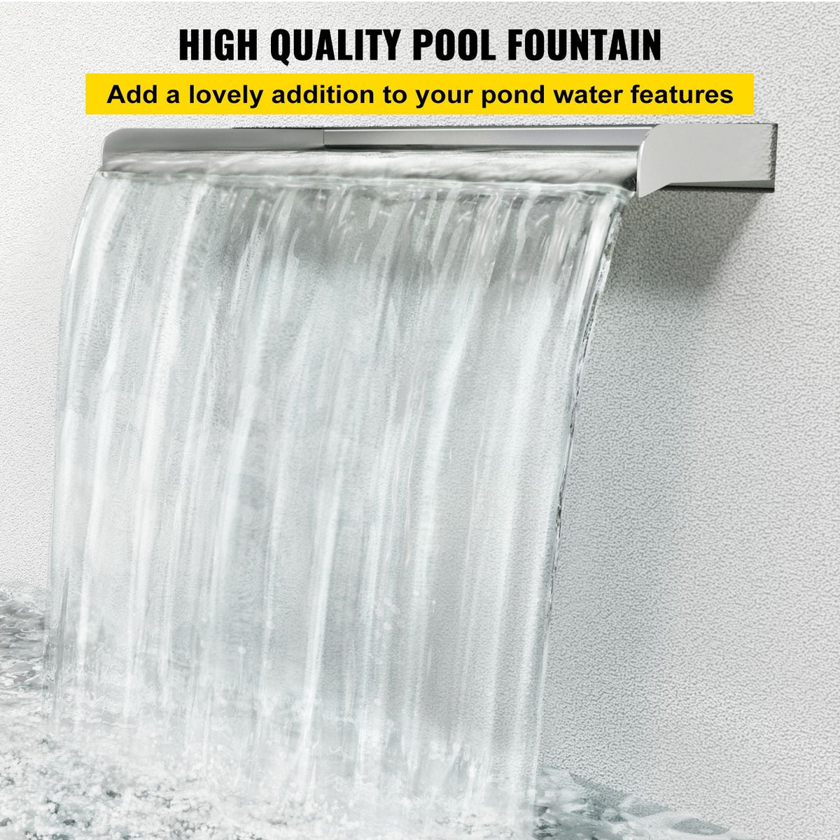 Pool Fountain Stainless Steel Pool Waterfall Spillway with Pipe Connector Rectangular Garden Outdoor (59.1\")