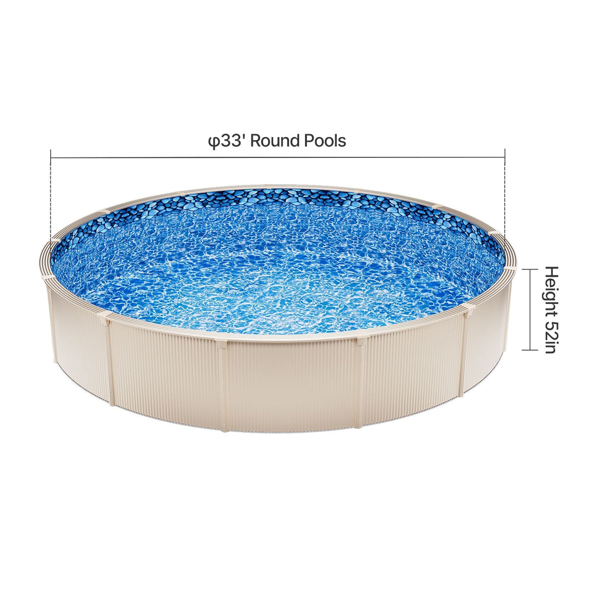 Pool Liner, 33ft Round Pool Liner, Uinbead Style, Durable Vinyl Pool Liner, Standard Gauge, 52in Wall Height, Pool Liner Replacement for Steel Sided Above-Ground Swimming Pools