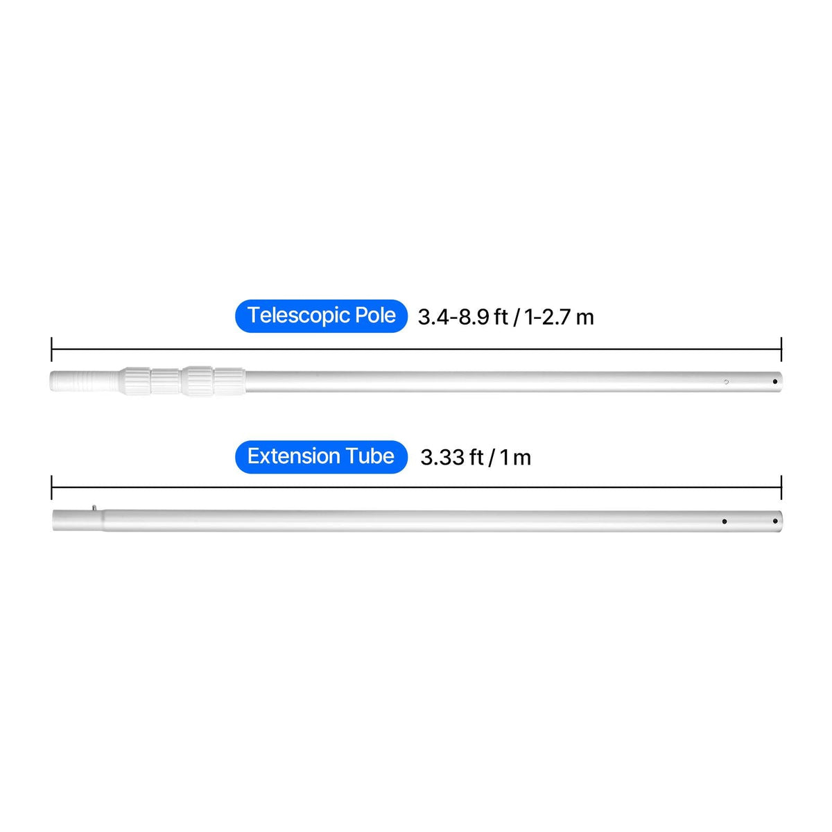 Pool Pole, 3.4 to 12 Ft Telescoping Swimming Pool Cleaning Poles, Professional Adjustable Telescopic Pole with Extension Pole, Heavy Duty Cleaner Stick for Skimmer Net, Rake, Brush, Vacuum Head