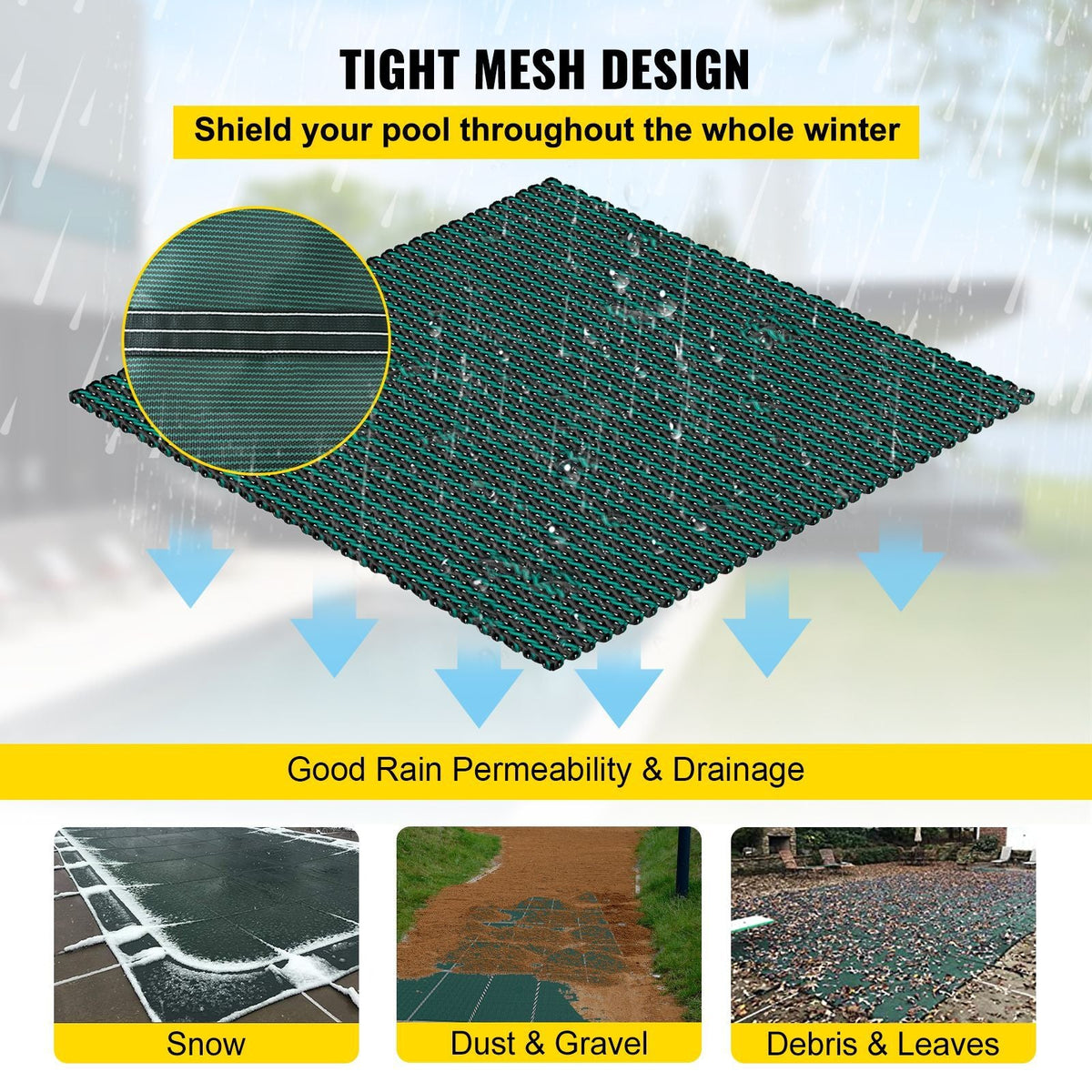Pool Safety Cover Fits 14x26ft Rectangle Inground Safety Pool Cover Green Mesh Solid Pool Safety Cover for Swimming Pool Winter Safety Cover