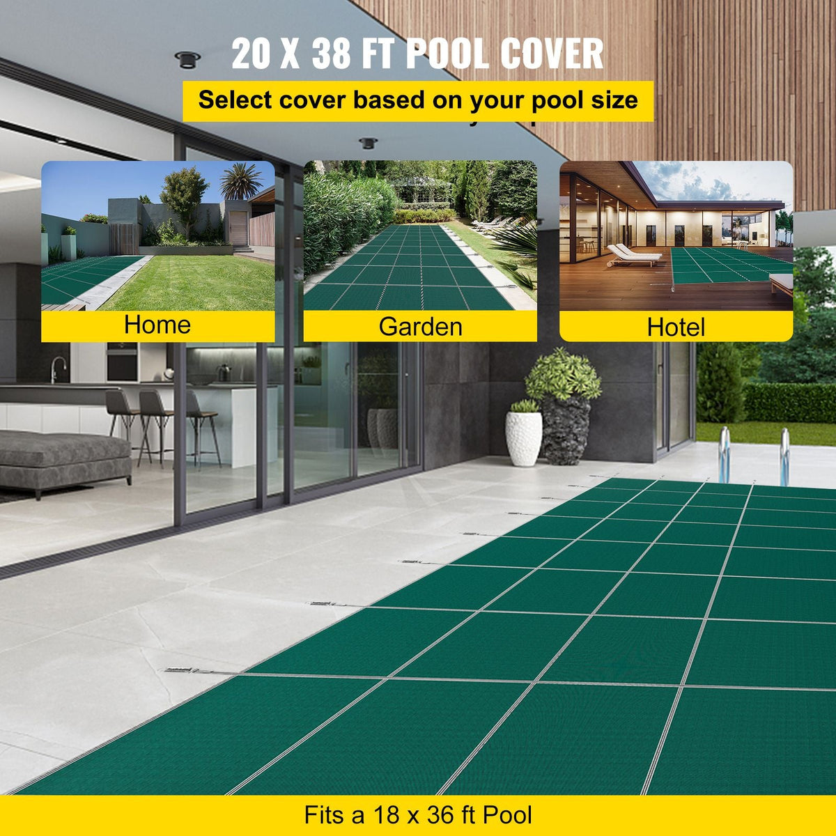 Pool Safety Cover Fits18x36ft Inground Safety Pool Cover Green Mesh with 4x8ft Center End Steps Solid Pool Safety Cover for Swimming Pool Winter