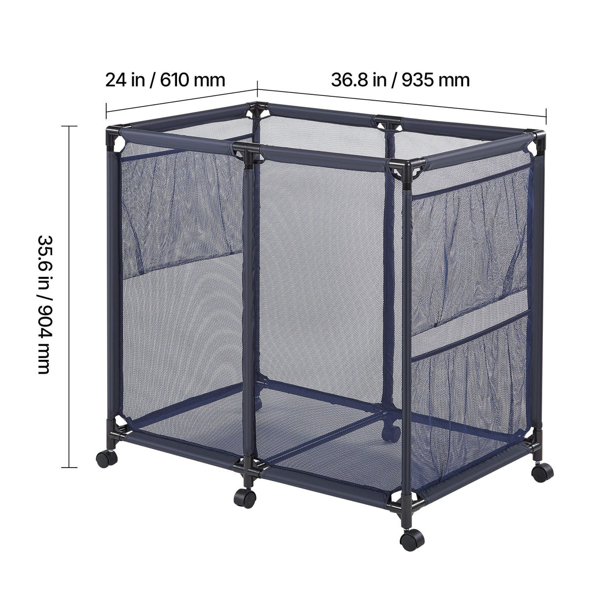 Pool Storage Bin, 36.8 x 24 x 35.6 in, Rolling Pool Float Storage Organizer with Side Pockets & Casters, Heavy Duty Metal Frame, Poolside Toys Noodles Holder Mesh Basket for Swimming Pools