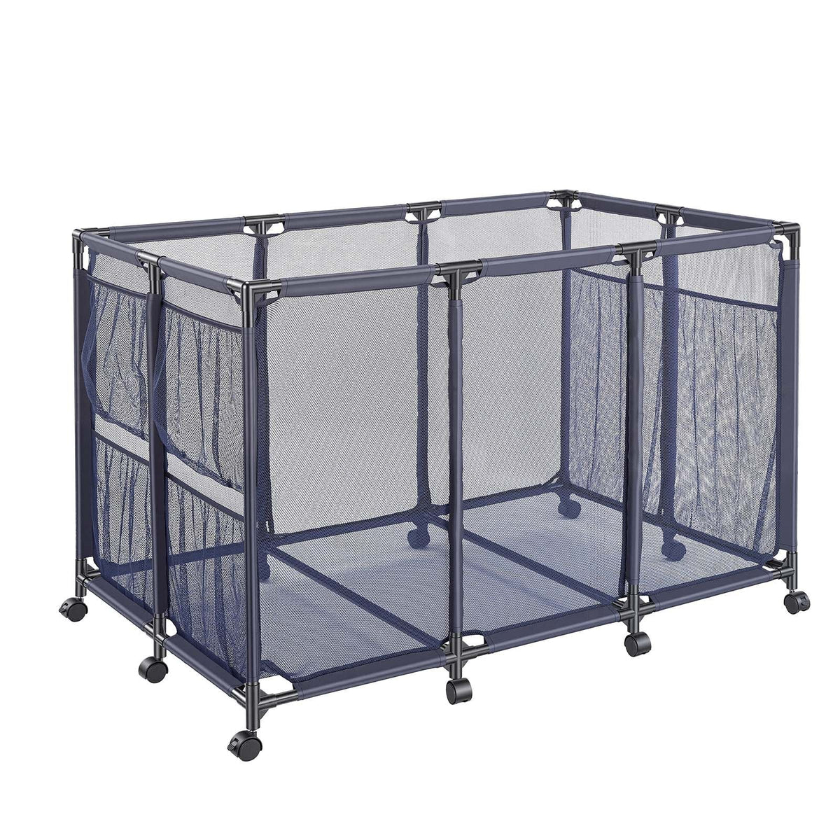Pool Storage Bin, 48.8 x 32.7 x 32.7 in, Rolling Pool Float Storage Organizer with Side Pockets & Casters, Heavy Duty Metal Frame, Poolside Toys Noodles Holder Mesh Basket for Swimming Pools