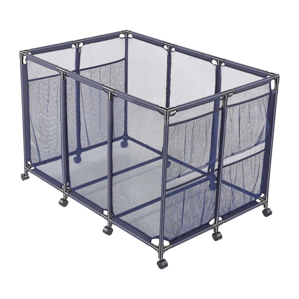 Pool Storage Bin, 48.8 x 32.7 x 32.7 in, Rolling Pool Float Storage Organizer with Side Pockets & Casters, Heavy Duty Metal Frame, Poolside Toys Noodles Holder Mesh Basket for Swimming Pools