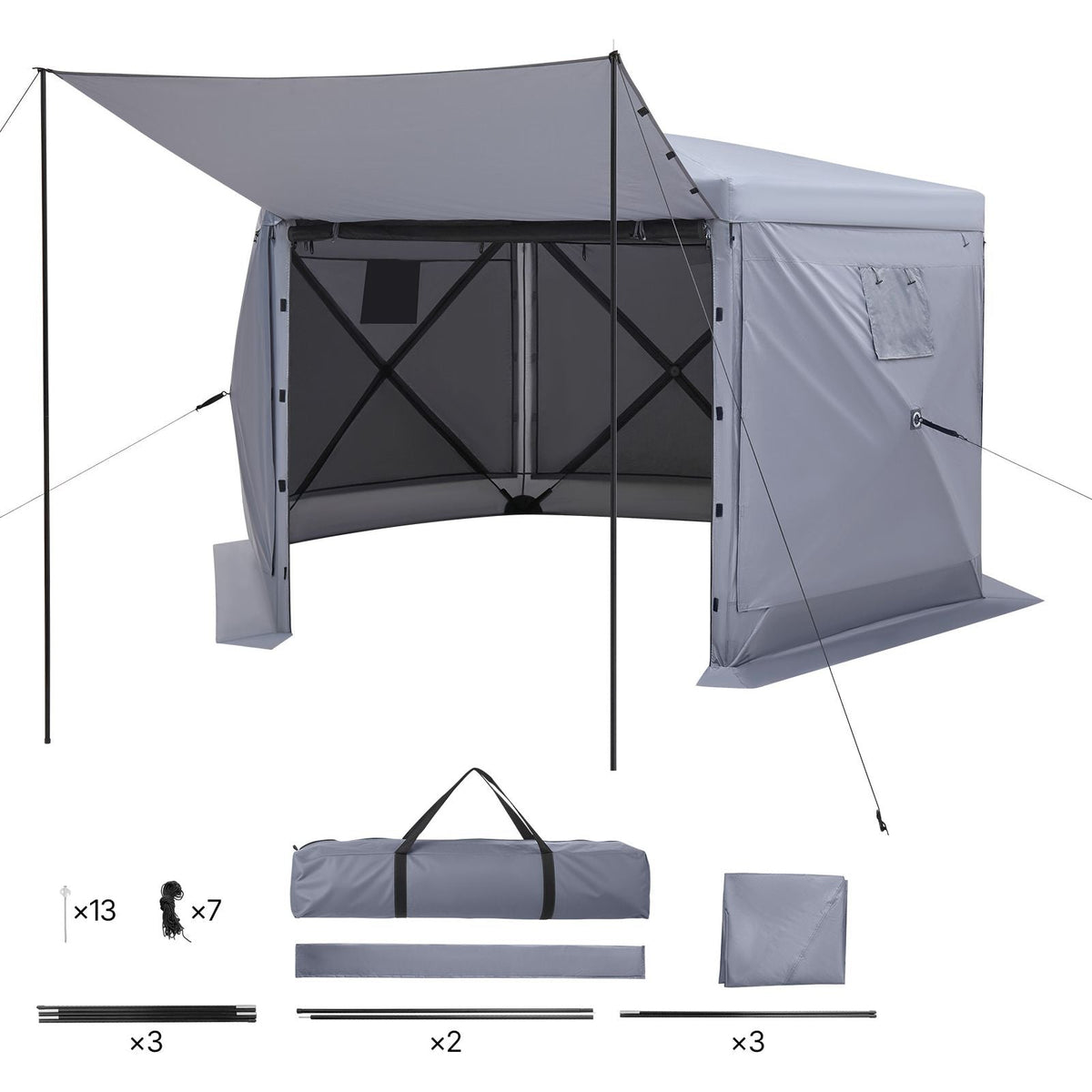 Pop up Gazebo Screen Tent, 12 x 12 ft Large 6-Sided Camping Canopy Tent with Removable Top & Carry Bag, Quick-Set & Bite-Proof, Screen House Sun Shelter for 8-10 Persons Backyard Patio, Grey