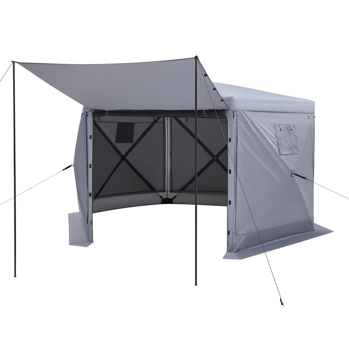 Pop up Gazebo Screen Tent, 12 x 12 ft Large 6-Sided Camping Canopy Tent with Removable Top & Carry Bag, Quick-Set & Bite-Proof, Screen House Sun Shelter for 8-10 Persons Backyard Patio, Grey
