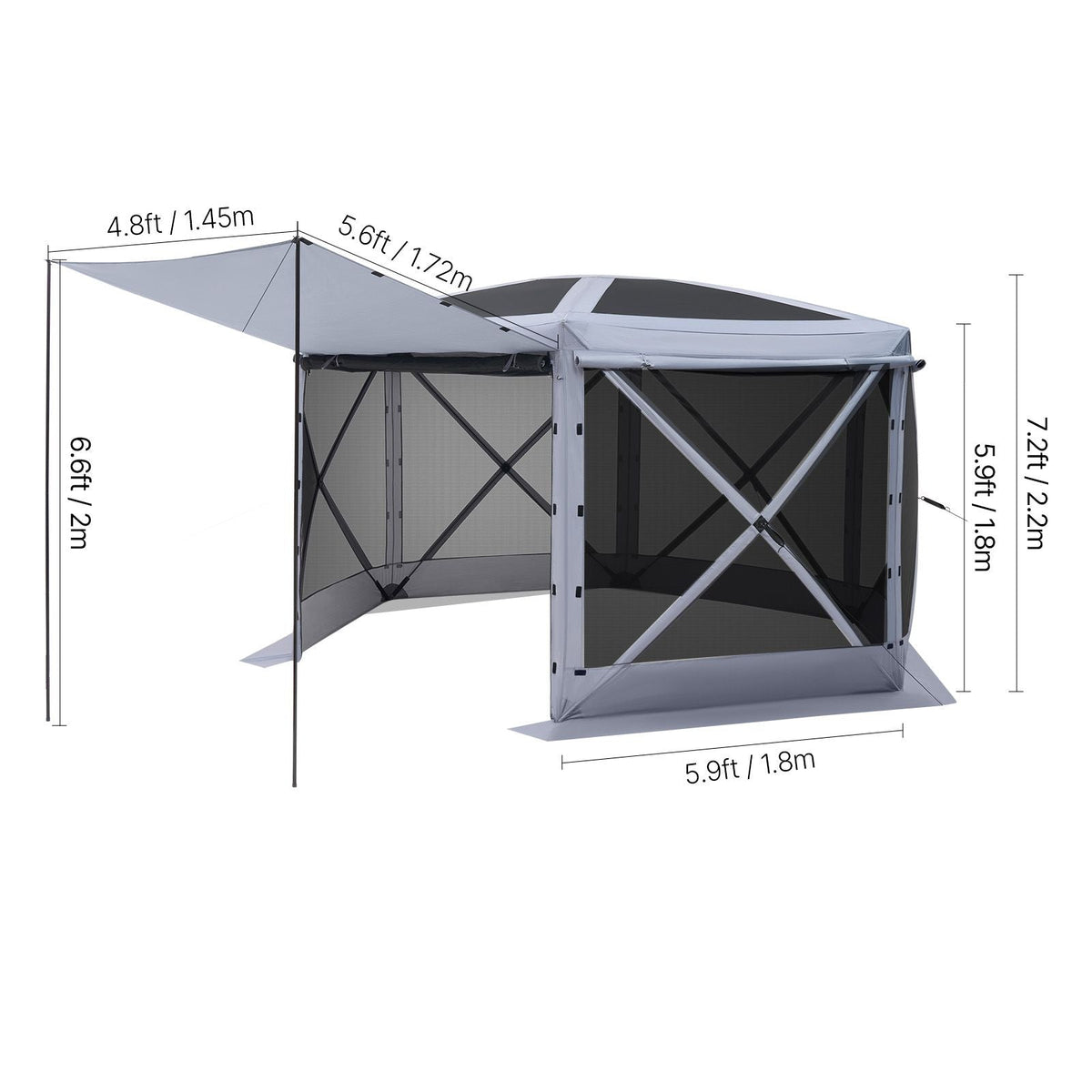 Pop up Gazebo Screen Tent, 12 x 12 ft Large 6-Sided Camping Canopy Tent with Removable Top & Carry Bag, Quick-Set & Bite-Proof, Screen House Sun Shelter for 8-10 Persons Backyard Patio, Grey
