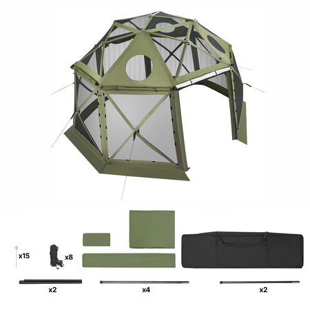 Pop up Gazebo Screen Tent, 13 x 13 ft, 13-Sided Spherical Camping Canopy Tent with Removable Top & Carry Bag, Quick-Set & Bite-Proof, Screen House Sun Shelter for 10-12 Persons, Green