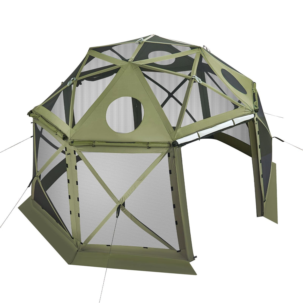 Pop up Gazebo Screen Tent, 13 x 13 ft, 13-Sided Spherical Camping Canopy Tent with Removable Top & Carry Bag, Quick-Set & Bite-Proof, Screen House Sun Shelter for 10-12 Persons, Green