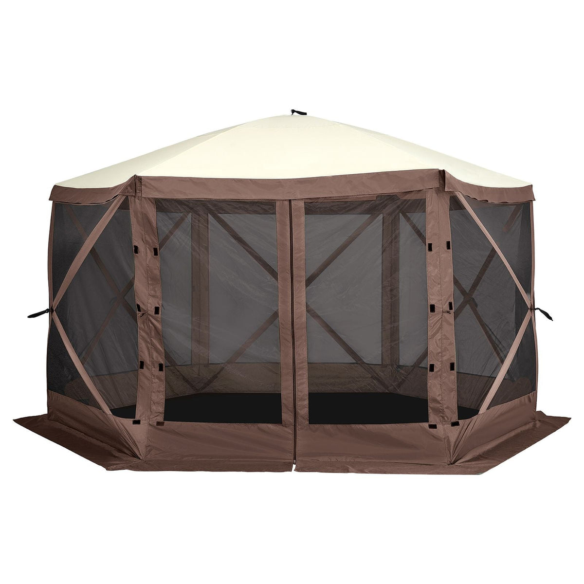 Pop Up Gazebo Tent, Pop-Up Screen Tent 6 Sided Canopy Sun Shelter with 6 Removable Privacy Wind Cloths & Mesh Windows, 12.5x12.5FT Quick Set Screen Tent with Mosquito Netting, Brown