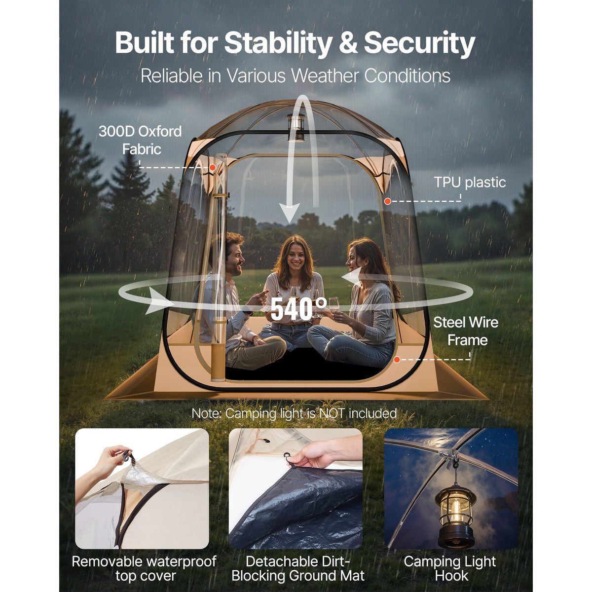 Pop up Sports Tent, 63x63 in Clear Bubble Tent for 2-4 Persons, Waterproof Outdoor Pod with Floor Mat & Top Cover, Garden Igloo Dome Tents Camping Shelter for Events Fishing Cheering