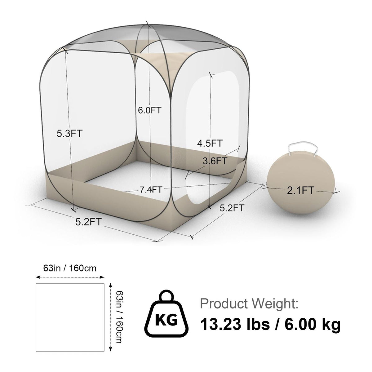 Pop up Sports Tent, 63x63 in Clear Bubble Tent for 2-4 Persons, Waterproof Outdoor Pod with Floor Mat & Top Cover, Garden Igloo Dome Tents Camping Shelter for Events Fishing Cheering