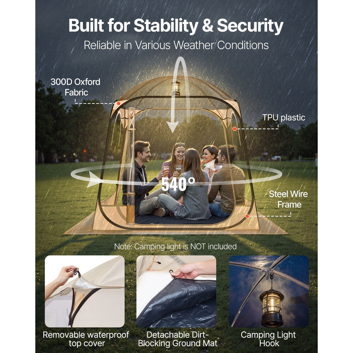 Pop up Sports Tent, 72x72 in Clear Bubble Tent for 2-4 Persons, Waterproof Outdoor Pod with Floor Mat & Top Cover, Garden Igloo Dome Tents Camping Shelter for Events Fishing Cheering
