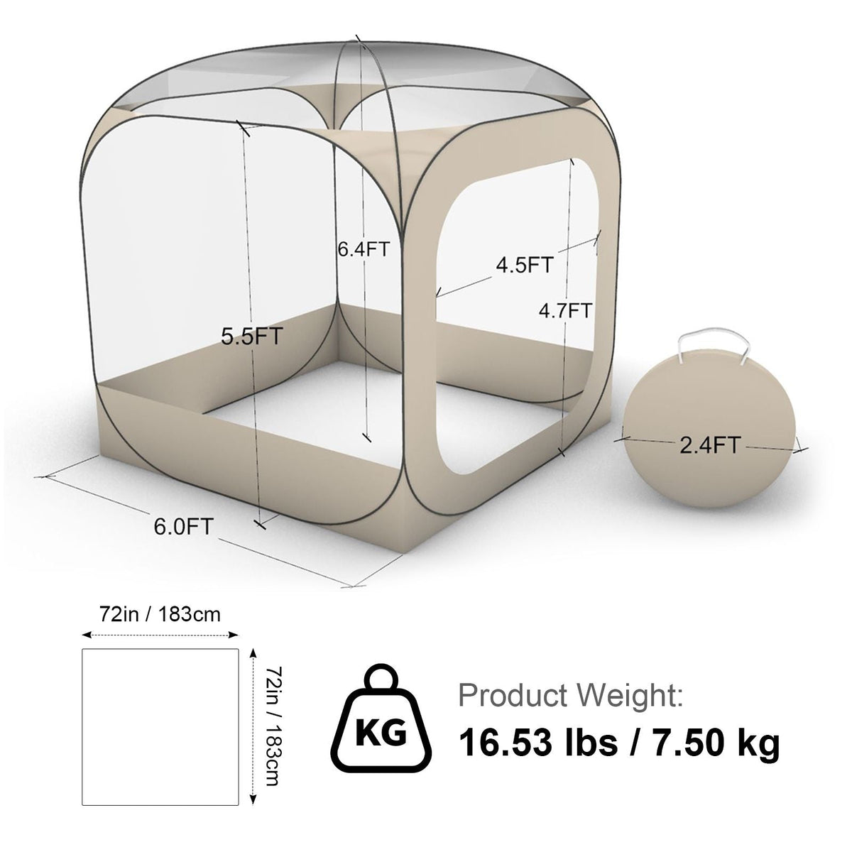 Pop up Sports Tent, 72x72 in Clear Bubble Tent for 2-4 Persons, Waterproof Outdoor Pod with Floor Mat & Top Cover, Garden Igloo Dome Tents Camping Shelter for Events Fishing Cheering