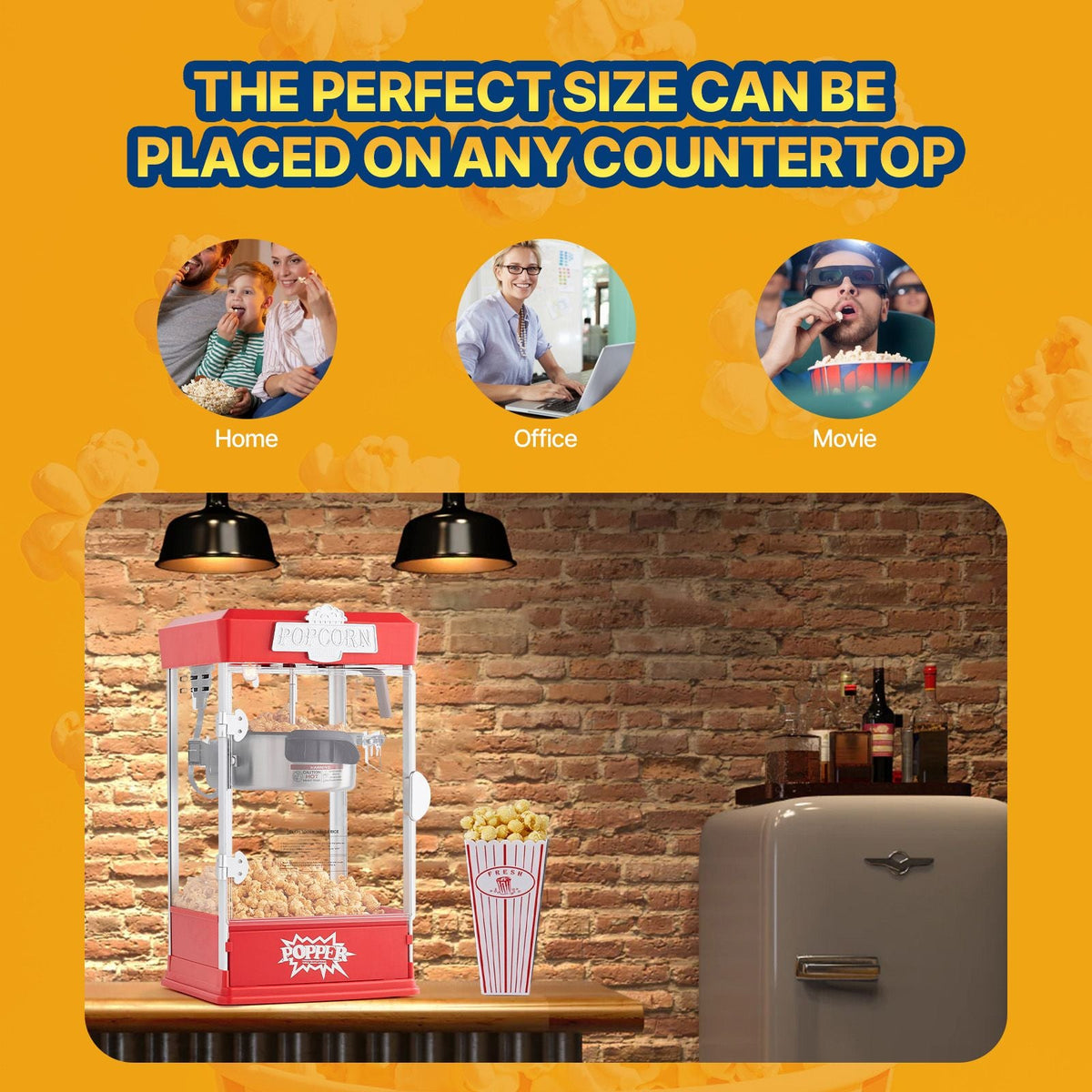 Popcorn Maker, 480W Popcorn Popper Machine, 4 Oz Kettle Makes 1.5 Gallon per Batch, Tabletop Popcorn Maker, Includes 3 Scoops, Movie Theater Style, Red