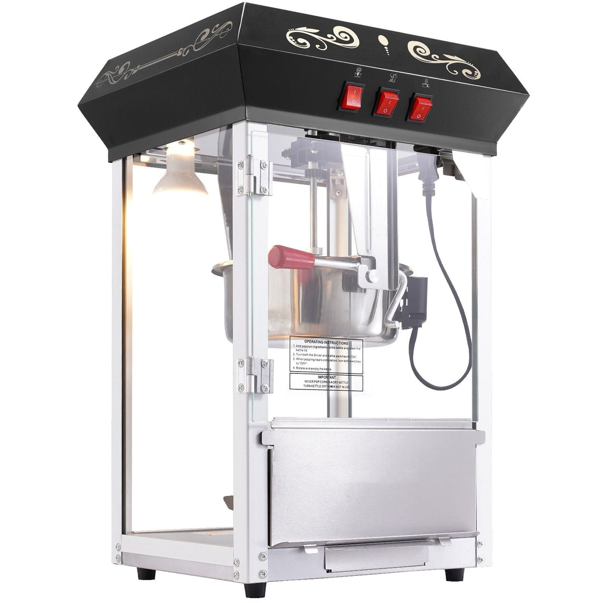Popcorn Maker, 850W Popcorn Popper Machine, 8 Oz Kettle Makes 48 Cups per Batch, Countertop Popcorn Maker with Tempered Glass, Includes 4 Scoops, Movie Theater Style, Black