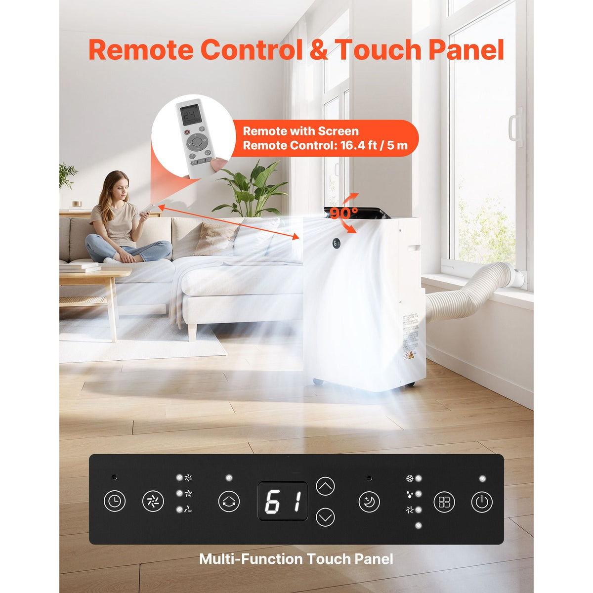 Portable Air Conditioner, 12000 BTU ASHRAE (8150 BTU SACC) 4-in-1 Standing Cooling Ac Unit, LED Touch Panel & Remote Control, 24h Timer, Cooling, Dehumidifier, Fan, Sleep Mode for Room Indoor