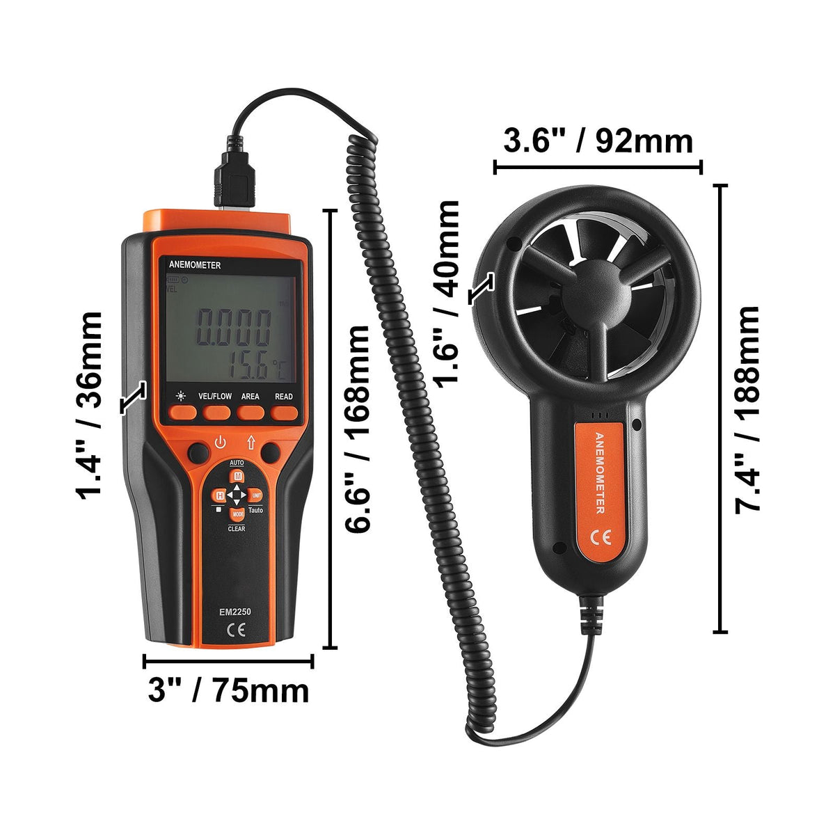 Portable Anemometer Split Design, Temp Range 14-140Fahrenheit, LED Screen Digital Air Speed & Temperature Meter, Wind Chill & Velocity Measurement, Ideal for Sailing, Surfing, Flying, HVAC
