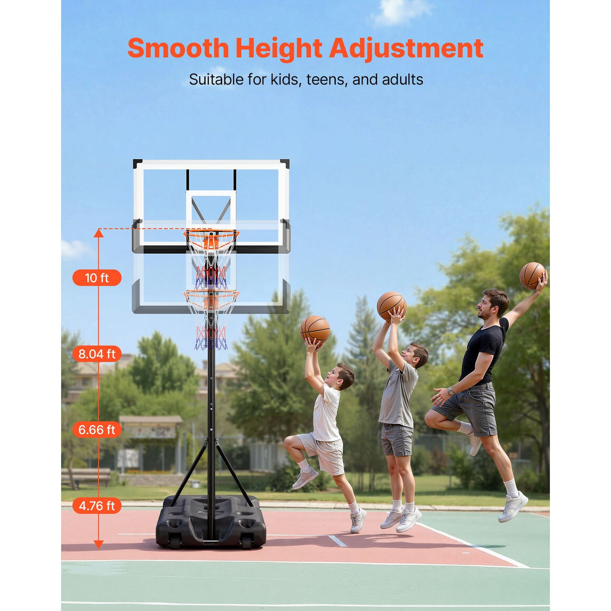 Portable Basketball Stand, 10 ft Height Adjustment Basketball Hoop & Goal, Portable Basketballs Hoop with 54 inch PC Backboard & Wheels for Kids, Teens, Adults in Driveways, Pools, Schools