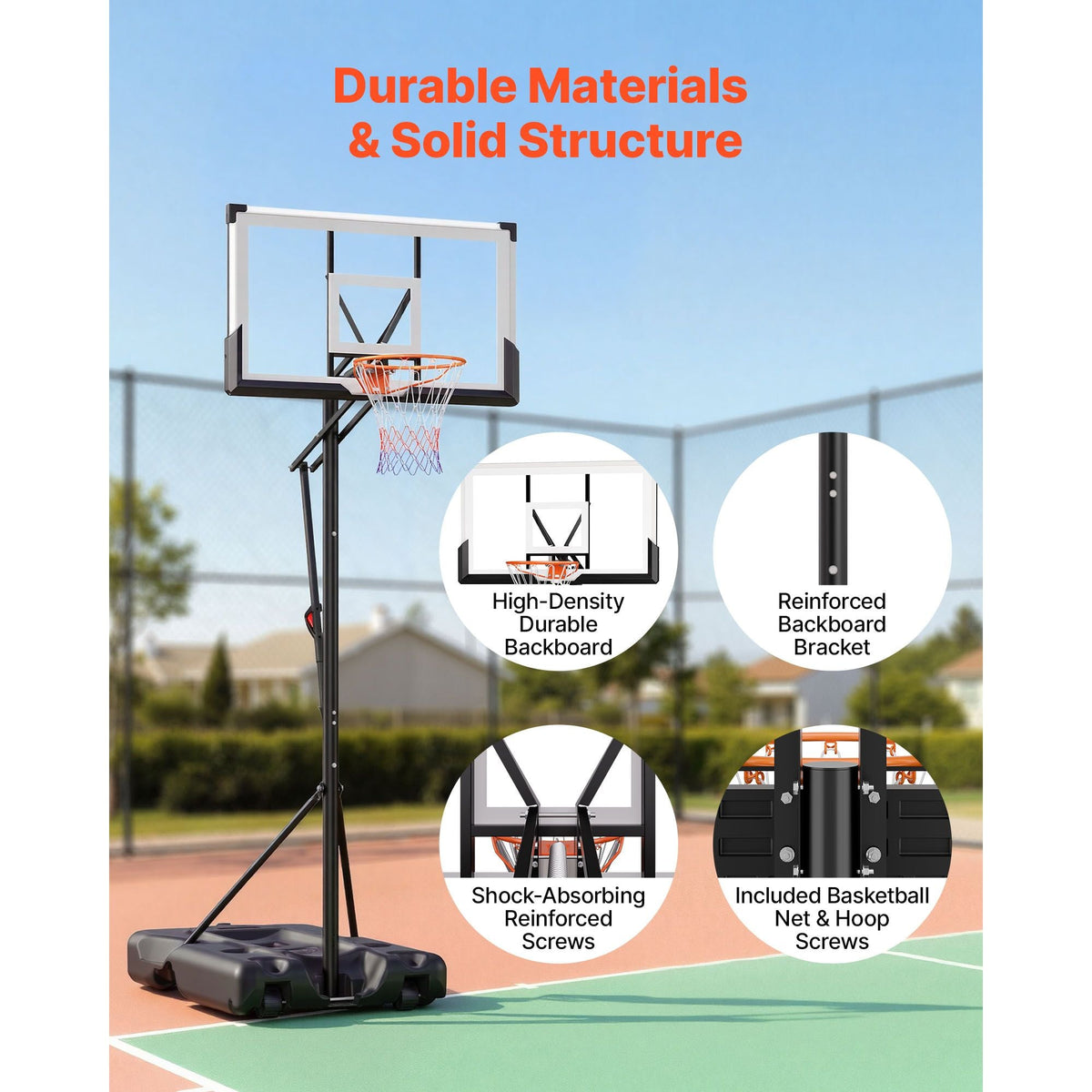 Portable Basketball Stand, 10 ft Height Adjustment Basketball Hoop & Goal, Portable Basketballs Hoop with 54 inch PC Backboard & Wheels for Kids, Teens, Adults in Driveways, Pools, Schools