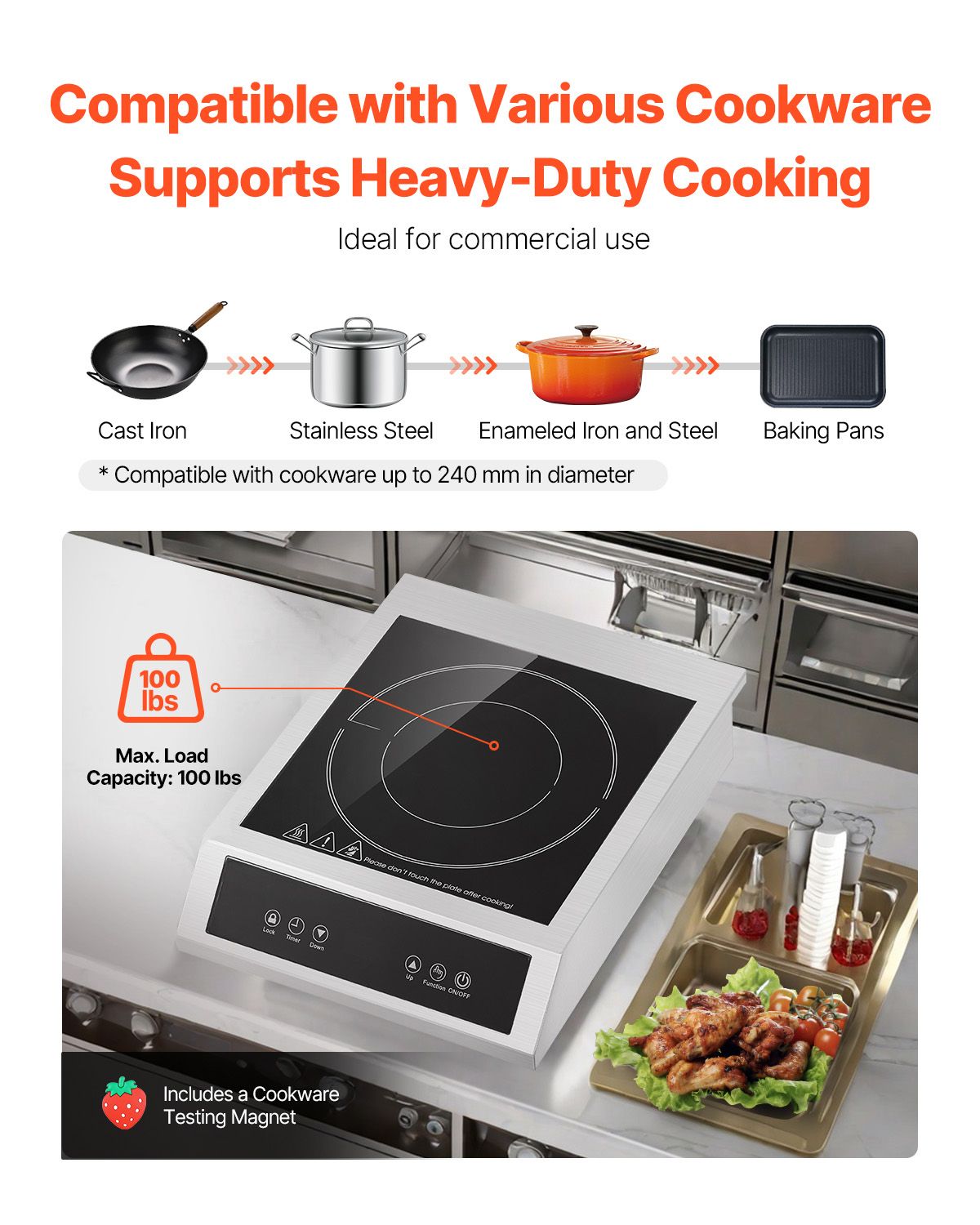 Portable Commercial Induction Cooktop 3500W Countertop Burner 11 Temp Levels