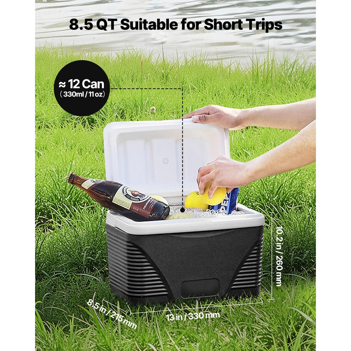 Portable Cooler, 8.5 QT Hard Cooler with Ice Retention and Heavy-Duty Handles, Lightweight Rigid Material Insulated Portable Cooler, Suitable for Family Picnics and Short Trips