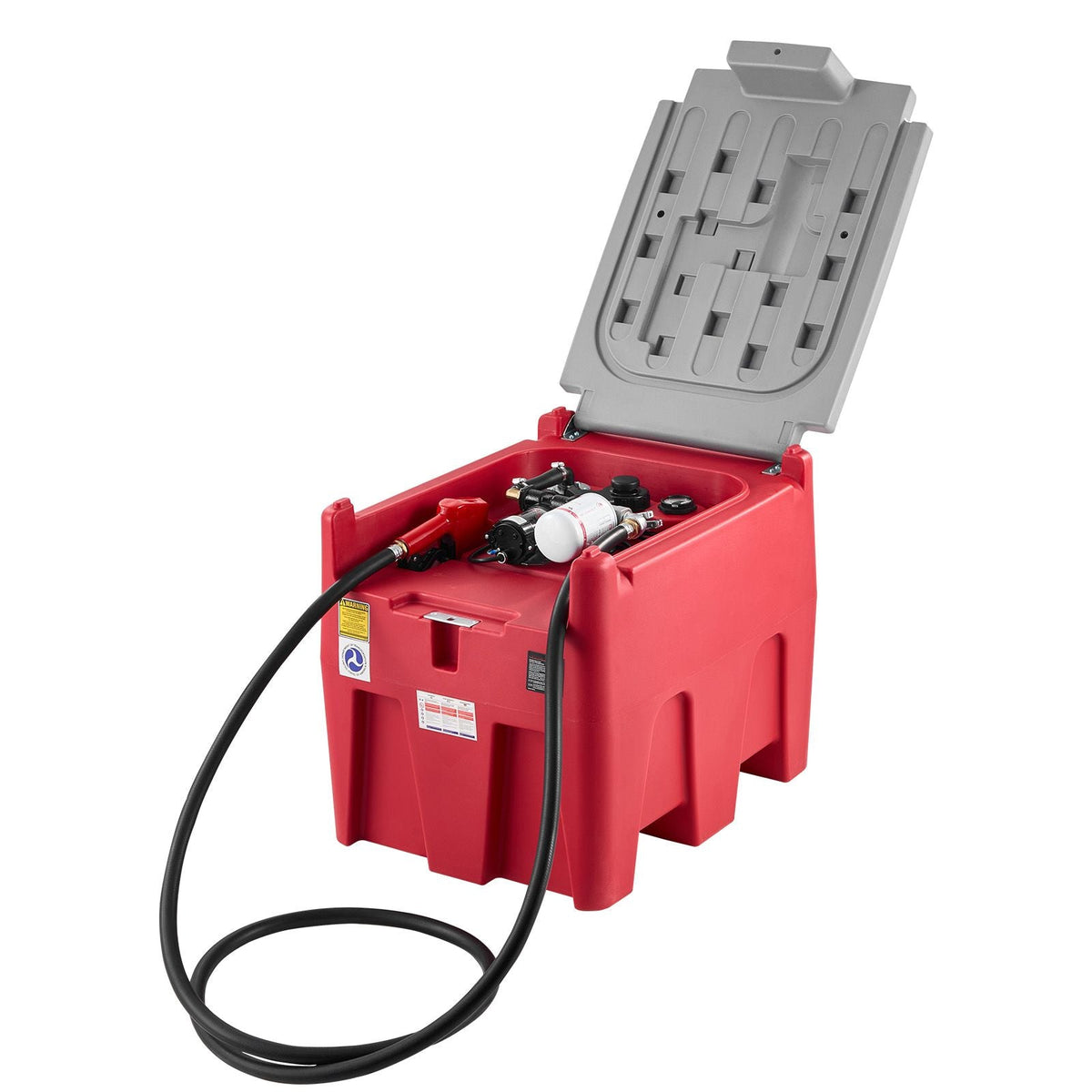 Portable Diesel & Gasoline Tank, 58 Gallon, 10 GPM Flow Rate, Diesel Fuel Tank with 12V Electric Transfer Pump, 13.1ft Hose, Auto Fueling Nozzle, Transfer Tank for Easy Fuel Transportation, Red